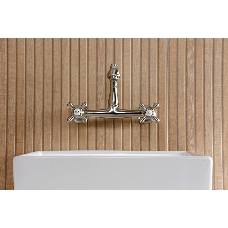 Kingston Brass English Country Two-Handle 2-Hole Wall Mount Bathroom Faucet, Brushed Nickel