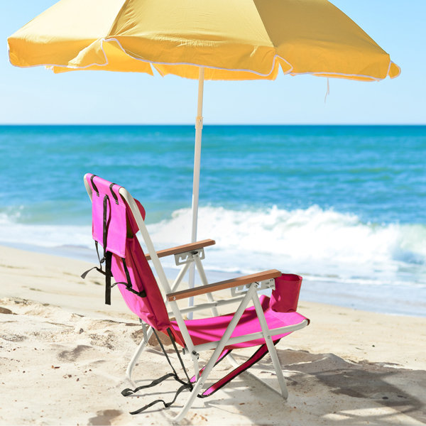 4-Position Recline Beach Chair, 23x21.7x31.5in Barbie Pink, Steel Frame, Oxford Fabric, 265lbs Capacity, Pink