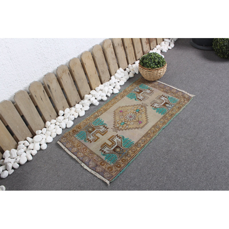 Petit tapis turc rétro Oushak en laine - cadeau de tapis d'entrée ou de porte idéal pour elle