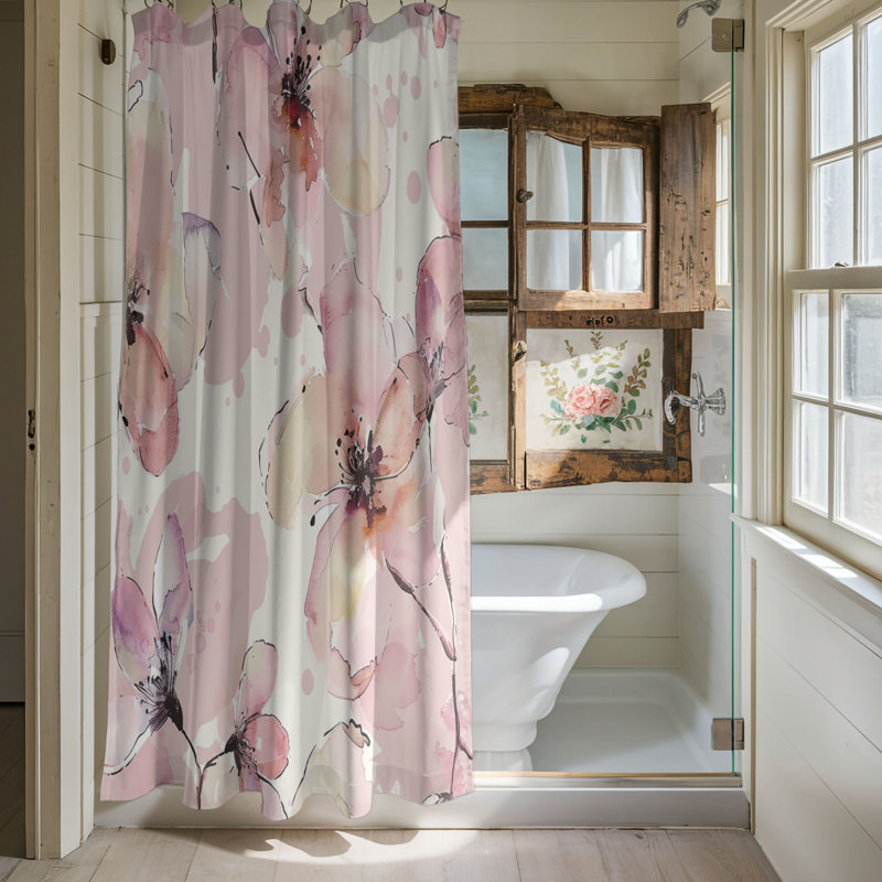 Rideau de douche 1 pièce Gentle Pink Florals, H 74 po x l 71 po