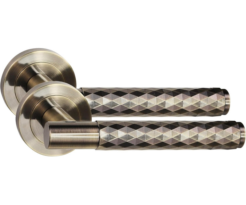 Golden Grace Knurled Diamond Cut T-Bar Bathroom Door Handle Set with Dead Bolt Lock and Ball Bearing Hinges