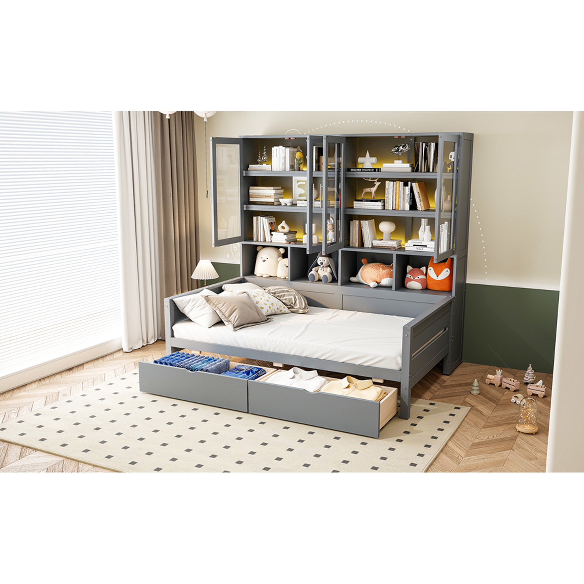 Latitude Run® Twin Sized Daybed With Spacious Glass-Door Storage And ...