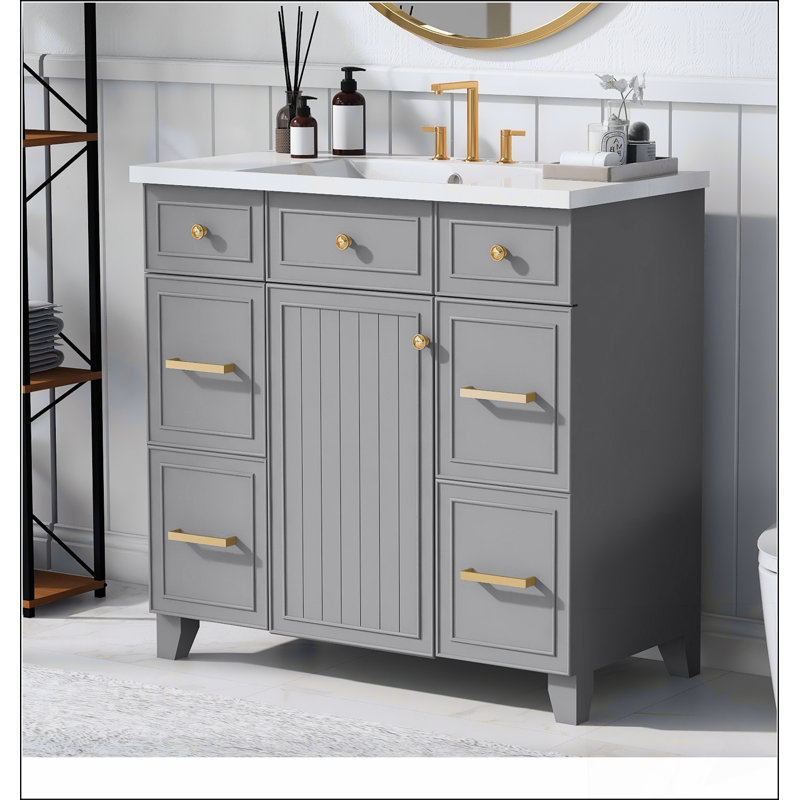 Ensemble de meuble-lavabo 36 po avec comptoir d'évier, gris, lavabo simple