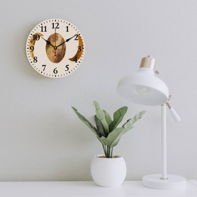 Boho Moon Phase 12"x 12" Wall Clocks For Bedroom & Meditation Room Decor, Gold Beige