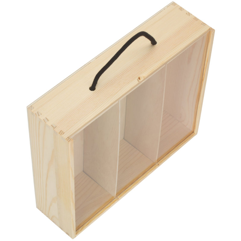 Amirh 3 bottle Pinewood Carry Case with Acrylic Lid Carrier
