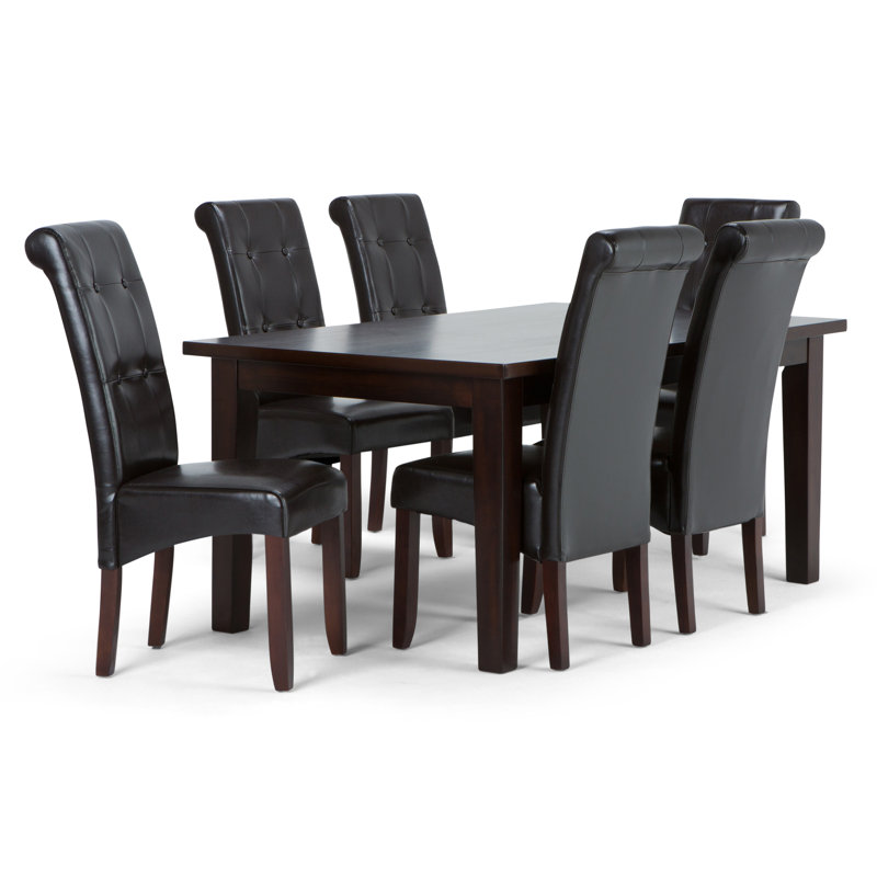 Cosmopolitan / Eastwood 7-Piece Contemporary Dining Set with Solid Hardwood Table and 6 Upholstered Chairs, Tanners Brown
