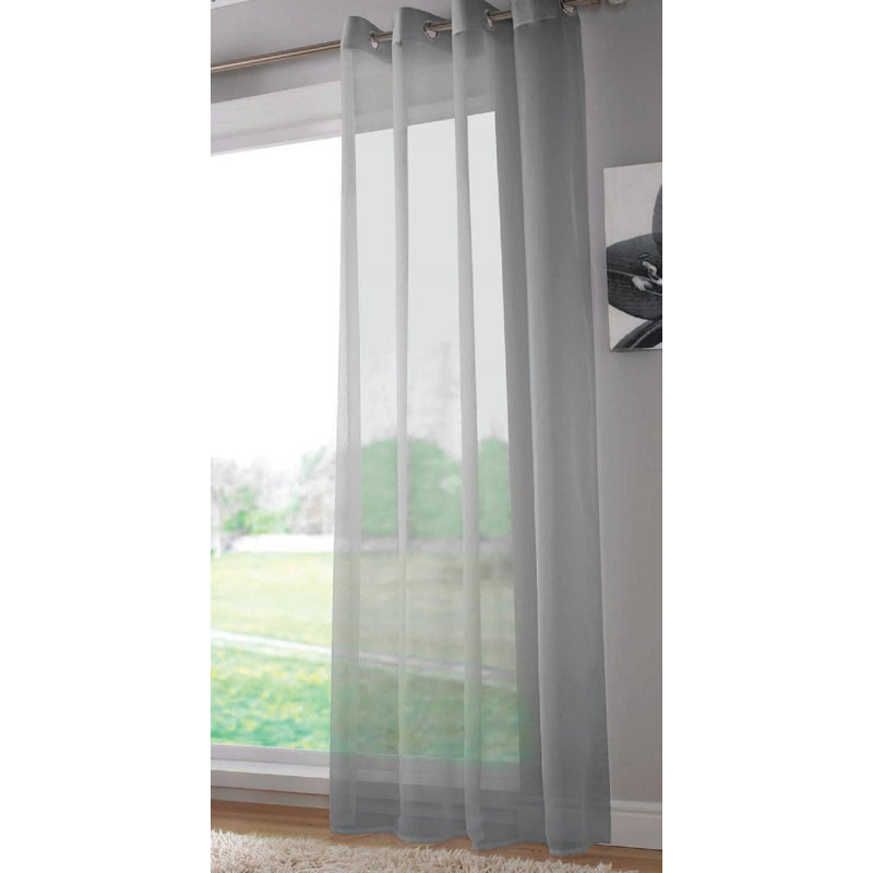 Jamie Eyelet Sheer Voile Curtain Panel, Silver, 144cm Width x 228cm Drop