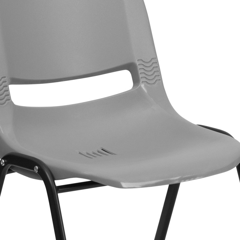 Gray Ergonomic Plastic Stackable Chair with Black Metal Frame