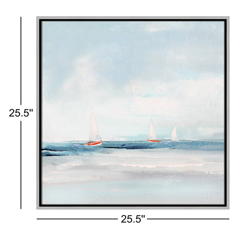 Caribbean Sail by Sally Swatland - Floater Frame Print on Canvas, Black, 46.5" H x 46.5" W x 2" D