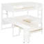 Lit mezzanine double en bois avec bureau, tablette de rangement de chevet, canapé et lumière, blanc-342107040