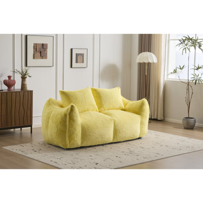 Fauteuil à billes jaune géant, salon moelleux ultra doux pour la chambre à coucher et le coin lecture, sans mousse à mémoire de forme haute densité, jaune, moelleux, salon, espaces intérieurs, chambre, assemblage,