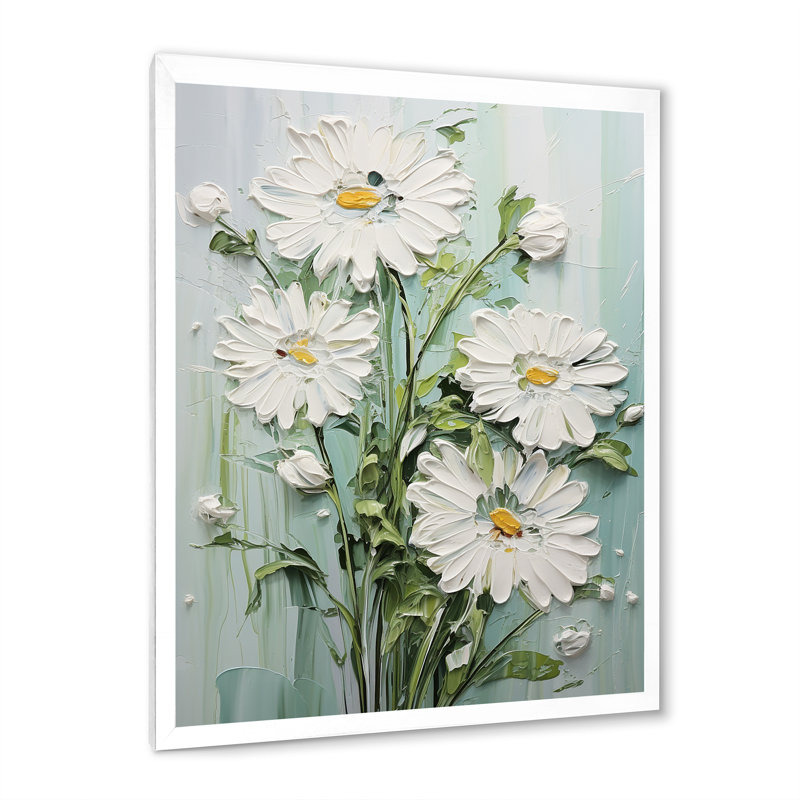 «White Daisy Blooming Elegance VII - Daisies», art mural sur toile, Cadre simple blanc, H 32 po x l 24 po x P 1 po