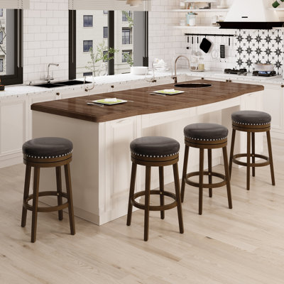 Upholstered Swivel Solid Wood Frame Bar Stool