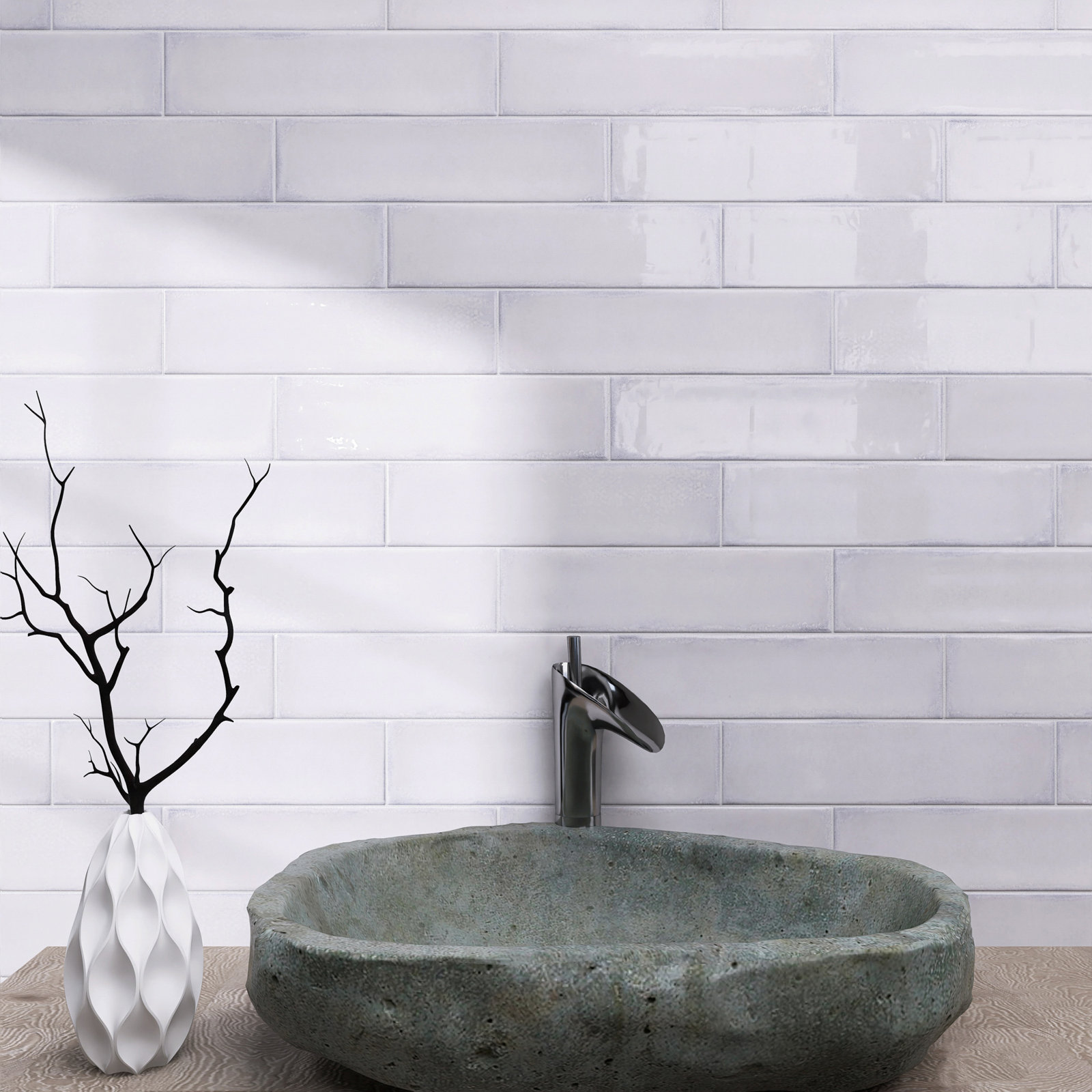 Iris 3" x 12" Ceramic Subway Wall Tile, Blanco White