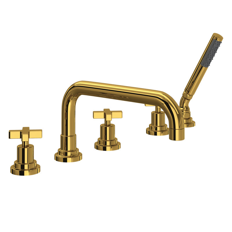 Lombardia® Deck Mounted Roman Tub Faucet, Tuscan Brass, Cross Handle