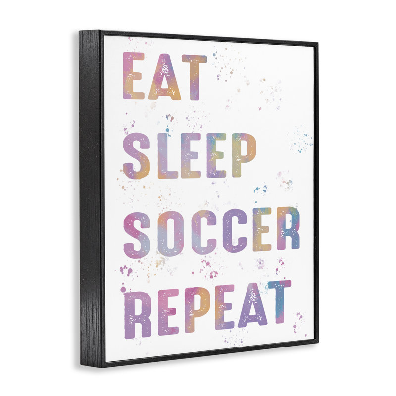 «Eat Sleep Soccer Life Pastel Giclee», conception par Marcus Prime, H 14 po x l 11 po, Giclée encadrée noir minuit