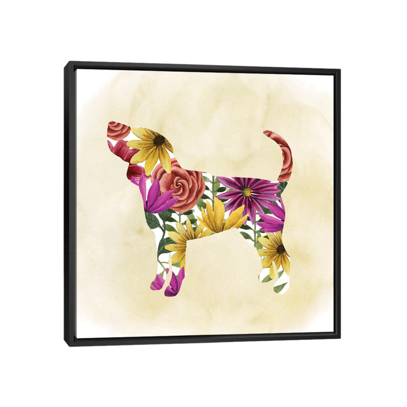 «Flower Power Pup IV», impression sur toile, H 18 po x l 18 po x P 1,5 po, Toile avec cadre noir, Pas de tapis