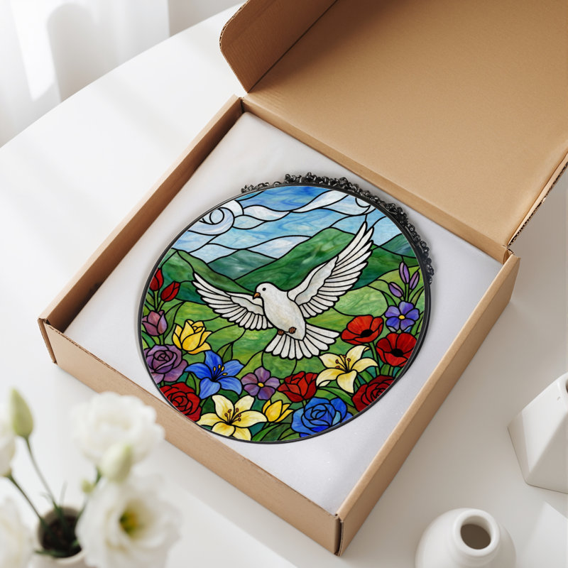 Vitrail de jardin en verre coloré 7,8 "H Dove, H 7,8 po x l 7,8 po