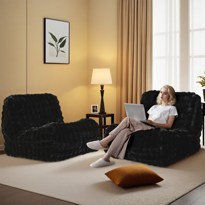 No Assembly Required, Plush Bean Bag Chairs For Adults(set Of 2), Oversized Fluffy Loungers, Lazy Floor Chairs For Fireside, Living Room, Bedroom, Apa