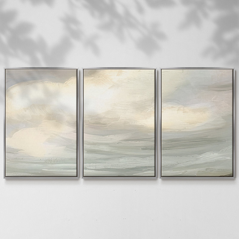 «Mute Sky Horizon II» - Toile encadrée à pièces multiples_2940150C, Argent, H 24 po x l 48 po x P 2 po