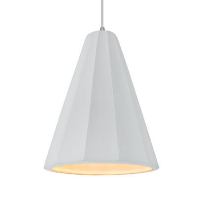 Radiance - Luminaire suspendu 1 lumière cannelé - Blanc brillant - Nickel brossé - l 9 po x H 13 po - Ampoule remplaçable - Cordon blanc