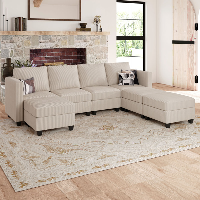 Ozeal 107.8'' Wide Large U-Shaped 4-Seater Corduroy Sectional Modular Sofa Storage Couch With Ottoman Chaise For Livingroom