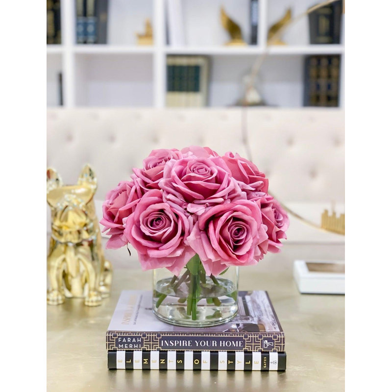 Rose Faux Floral in Vase, White