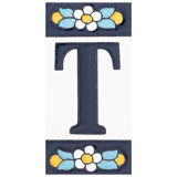 Sevillano 2.13" x 4.38" Ceramic Floral Address Letter Wall Tile in White/Blue