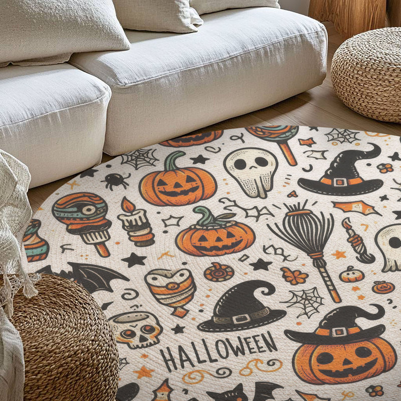 Tapis tressé Kawaii Haunts, Rond 5 pi
