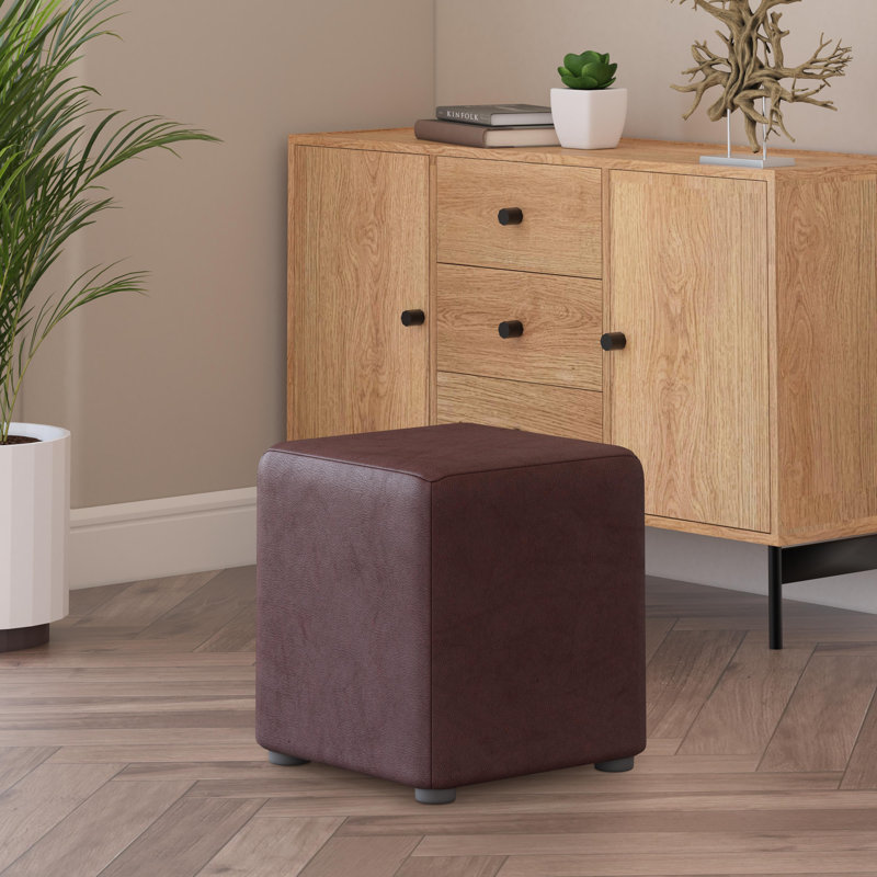 Manufactured Wood Accent Stool, Italian Leather, Ox Blood Red