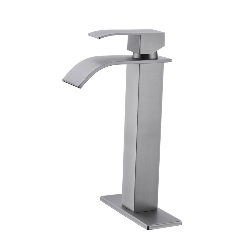 Robinet de salle de bain cascade, robinet de meuble-lavabo à poignée simple | Idée de cadeau, Nickel brossé