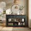 Console rétro avec deux tablettes ouvertes, structure en bois de pin massif et pieds pour le salon (bleu marine)-822982623