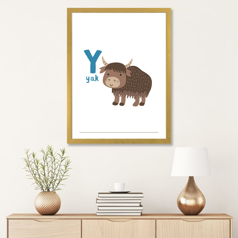 Animal Alphabet - Y - impression d'art graphique, H 32 po x l 24 po x P 1 po, Papier encadré doré, Blanc