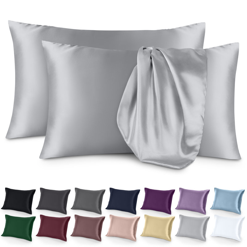 Ensemble de taie d'oreiller en satin de polyester doux, Argent