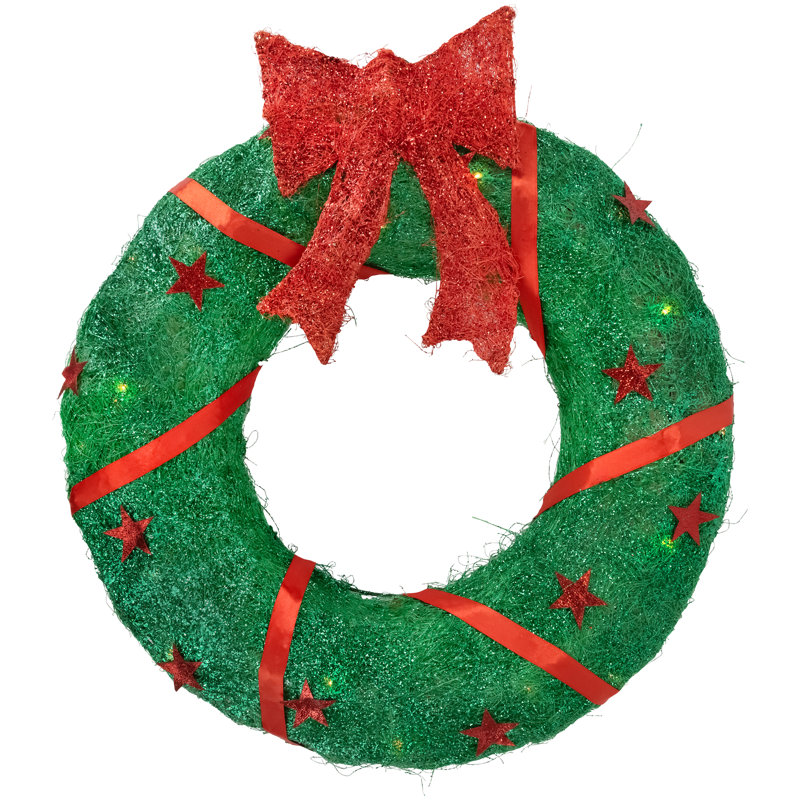Décoration de Noël 18 po avec couronne en sisal et étoiles, vert