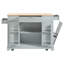 Îlot de cuisine cannelé avec armoire de rangement pour poubelle, prise de courant, support de rangement interne, îlots de cuisine roulants sur 5 roues avec 3 tiroirs, 3 supports latéraux ouverts pour poubelle de 10 gallons, gris-bleu-1362782046
