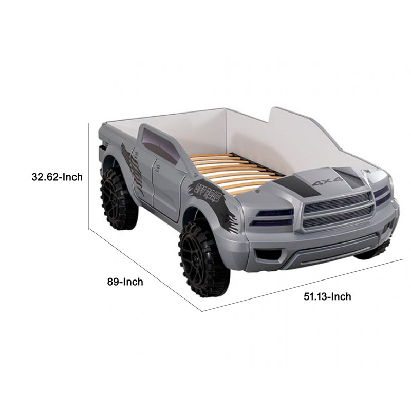 Tonie Truck Twin Bed, Interactive Lights And Sound Effects, ABS, Gray