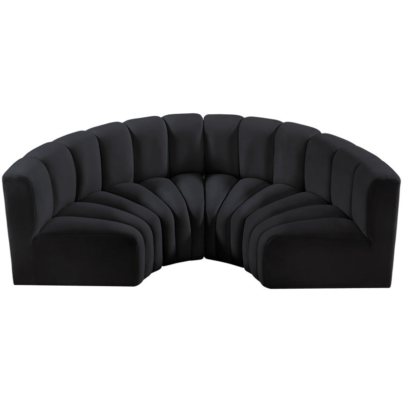 Hiten Upholstered Curved Sectional Reversible, Black Velvet