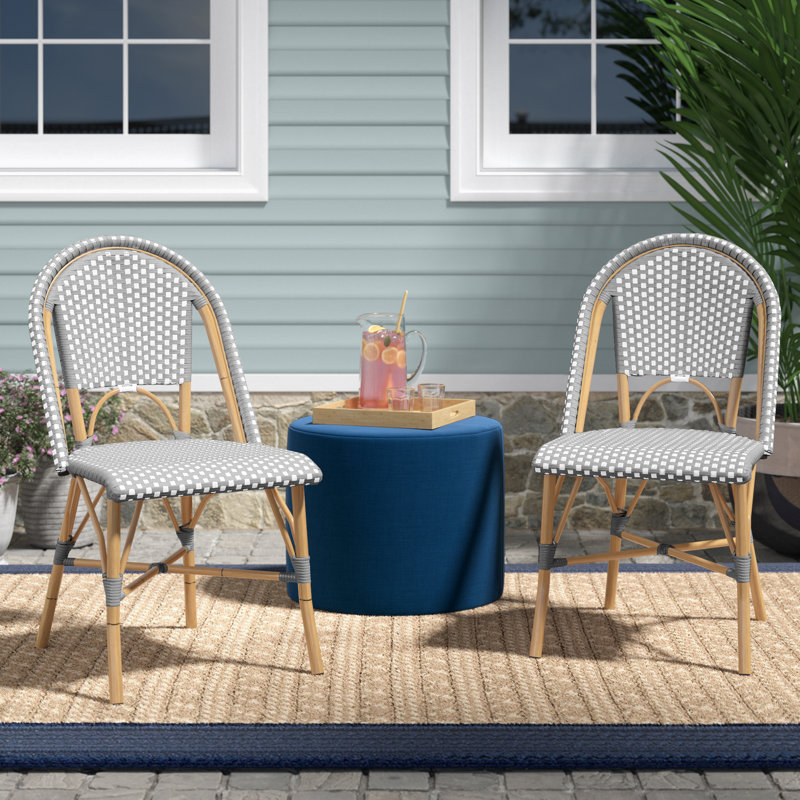 Casidy Wicker Premium All-Weather Wicker Outdoor Dining Side Chair, Grey/White