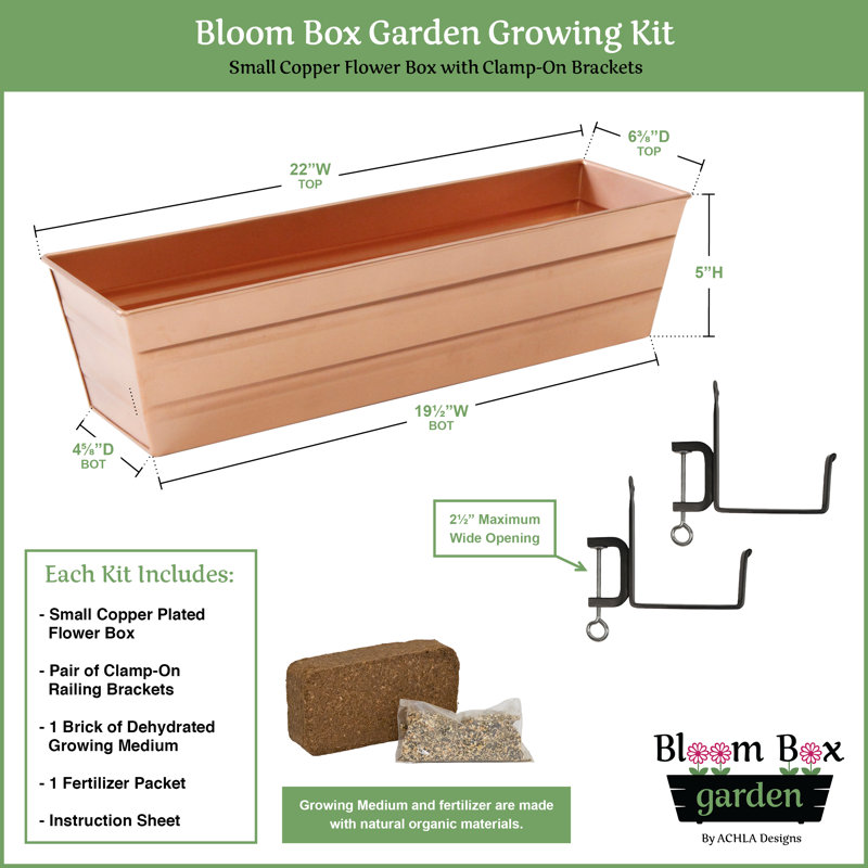 Metal Railing Planter, Copper Plated