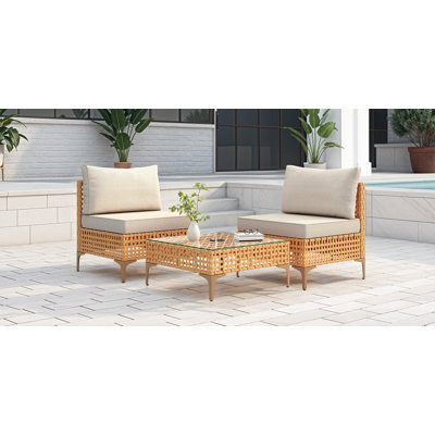 3-piece Wicker Patio Conversation Set With Solar-led Coffee Table