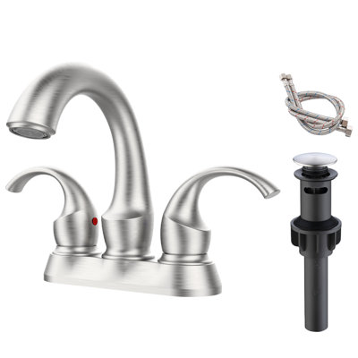 Robinet de salle de bain de 10 cm, brossé nickel, 2 poignées, avec aérateur à jet d'eau et bonde escamotable, style moderne, construction