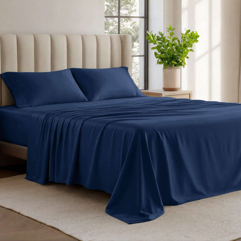 Organic Cotton Jersey Sheet Set, Twin Sheet Set + Fitted Sheet + 1 Pillowcase, Dark Blue
