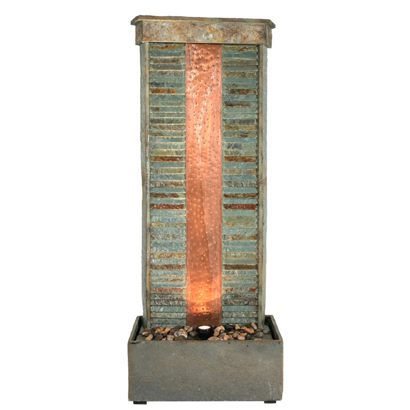Rippled Slate Copper/Natural Outdoor Water Fountain with Light