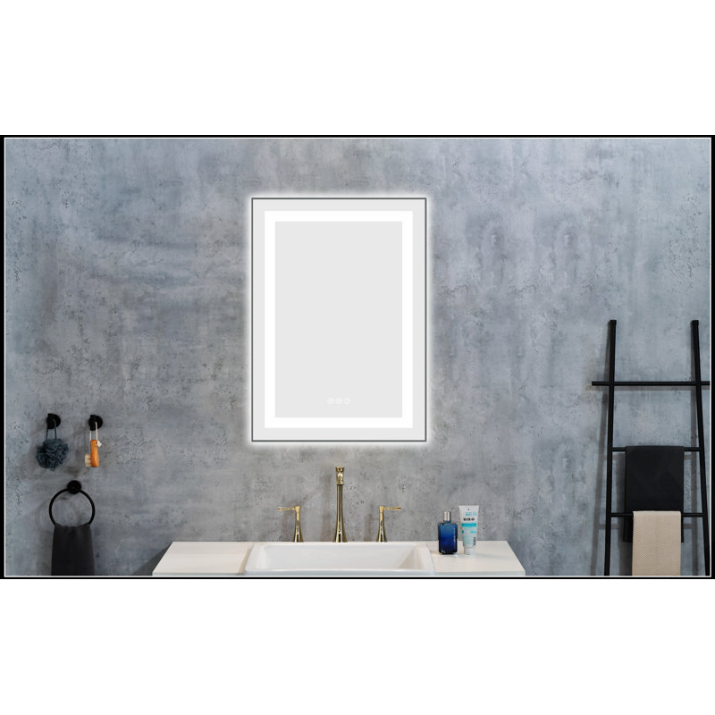 Miroir de salle de bain à DEL avec façade et rétroéclairage, miroir de meuble-lavabo mural avec cadre en aluminium, antibuée, mémoire, 3 couleurs, gradation continue