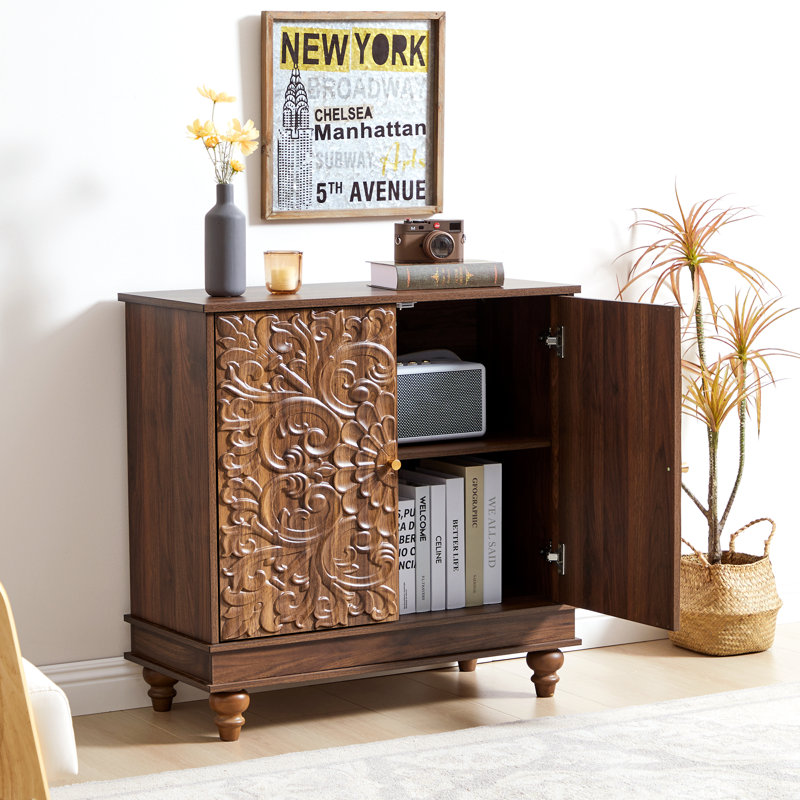 Farmhouse 31.73'' W 2 - Door Accent Cabinet Sideboard, 31.34" H x 31.73" W x 14.17" D, Walnut