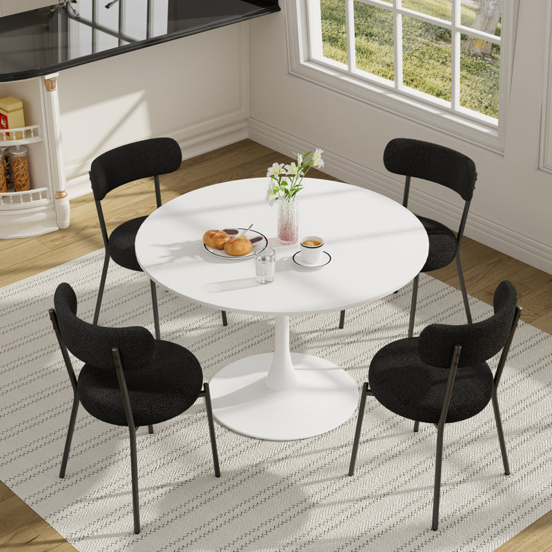 Table de salle à manger 42 "avec 4 chaises, Blanc, Noir, noir, noir, noir