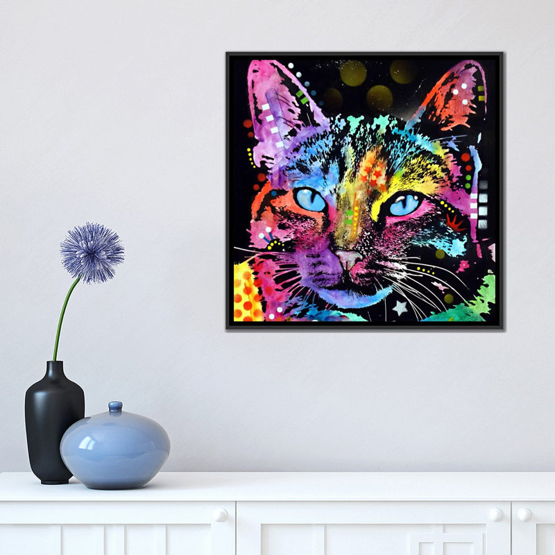 «Thoughtful Cat», impression sur toile, Toile avec cadre noir, H 18 po x l 18 po x P 1,5 po