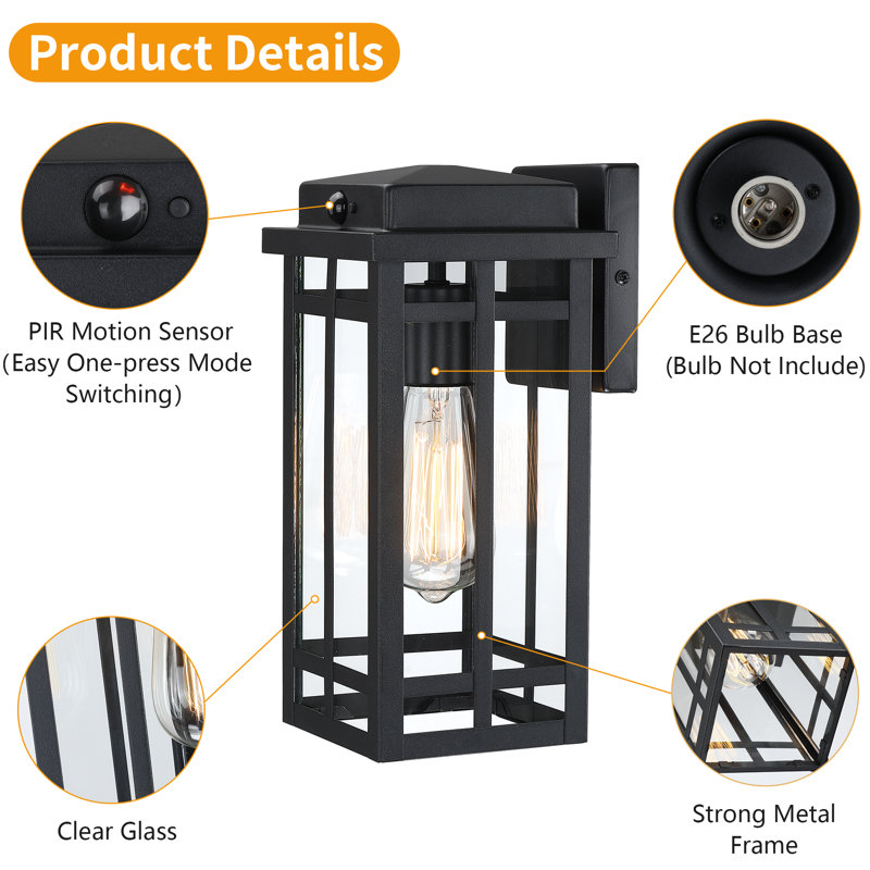 11.91" Black Dusk to Dawn & Motion Sensor Outdoor Wall Lantern