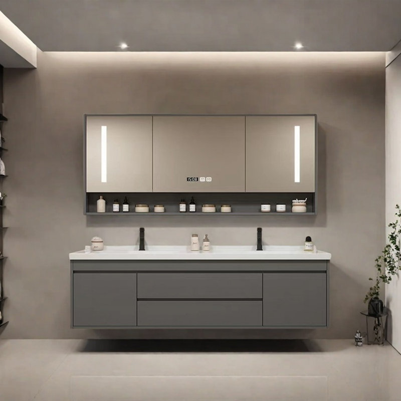 Meuble-lavabo avec plateau Obrian, Gris foncé